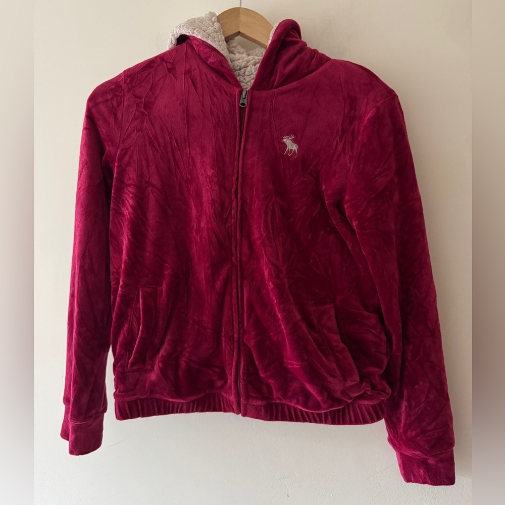 Abercrombie Kids Pink Velvet Hooded Zip Jacket Sherpa Interior